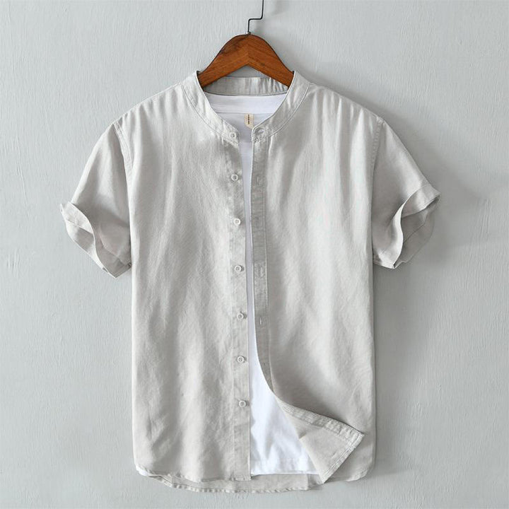 Buddha Stones Simple Style Short Sleeve Button Cotton Linen Men's Shirt - Gainsboro - US/UK/AU44,EU54 (4XL) - image 13