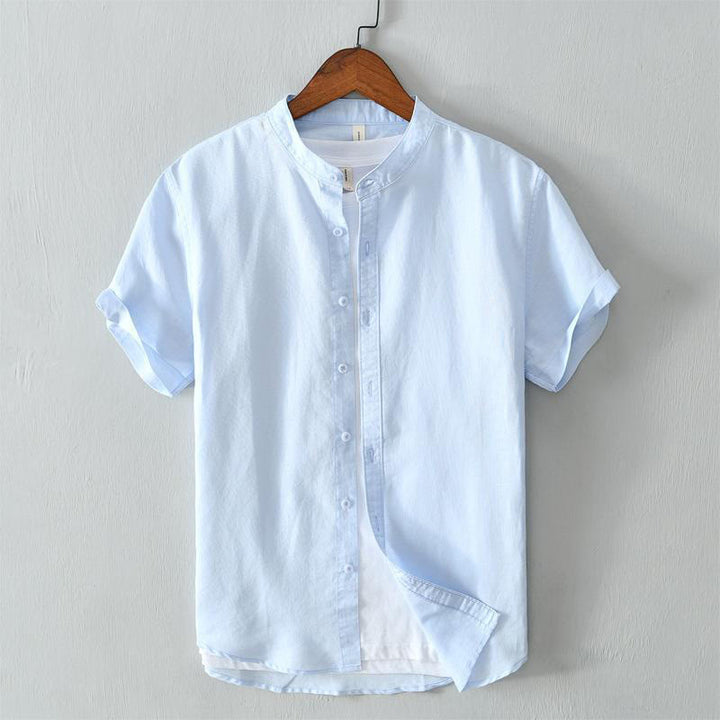 Buddha Stones Simple Style Short Sleeve Button Cotton Linen Men's Shirt - LightSkyBlue - US/UK/AU44,EU54 (4XL) - image 10