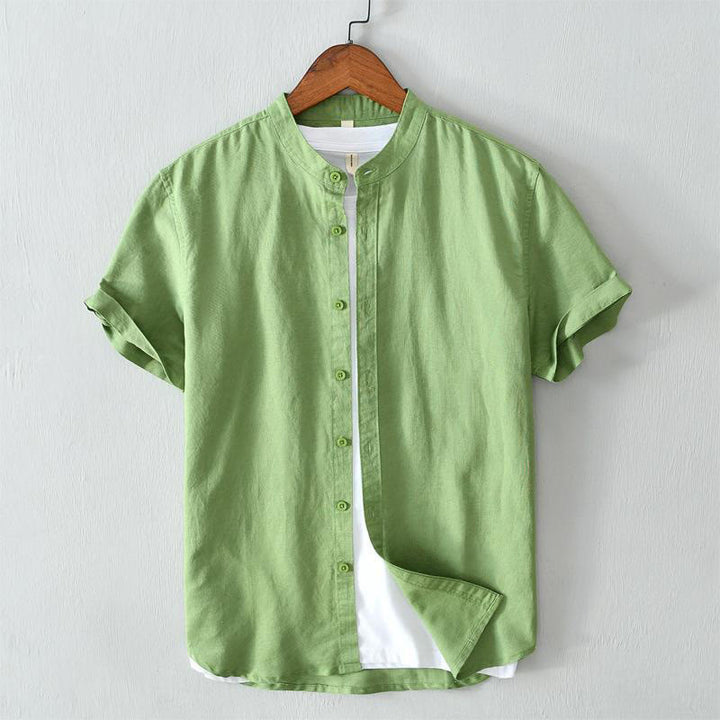 Buddha Stones Simple Style Short Sleeve Button Cotton Linen Men's Shirt - SpringGreen - US/UK/AU44,EU54 (4XL) - image 0