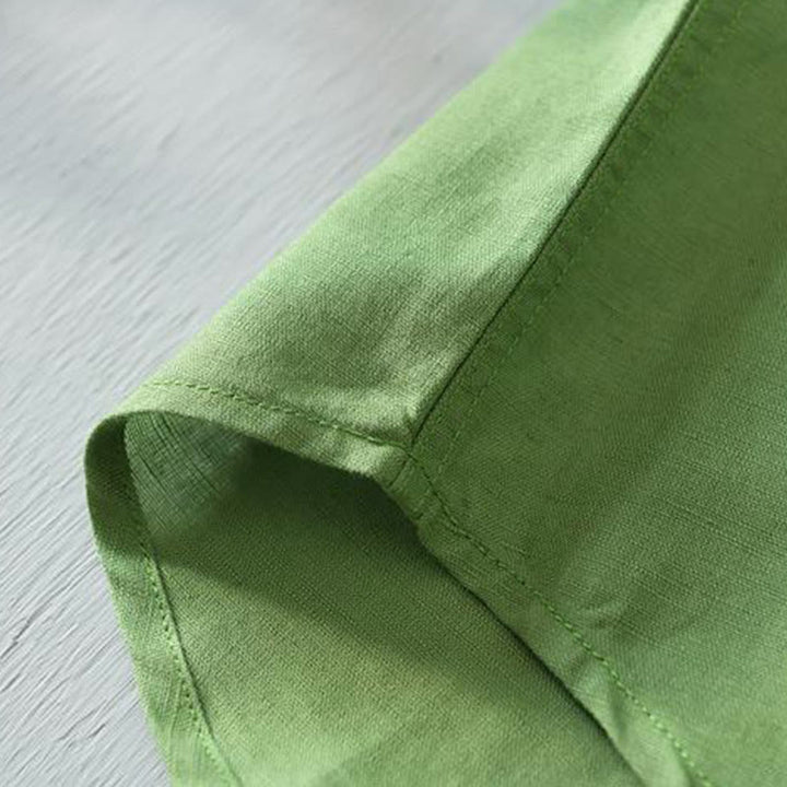 Buddha Stones Simple Style Short Sleeve Button Cotton Linen Men's Shirt - image 5