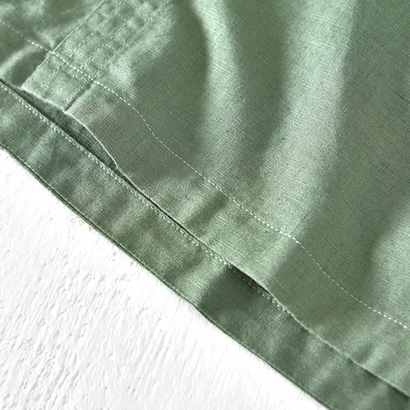 Buddha Stones Summer Stand Collar Short Sleeve Cotton Linen Half Button Men's Shirt - image 5