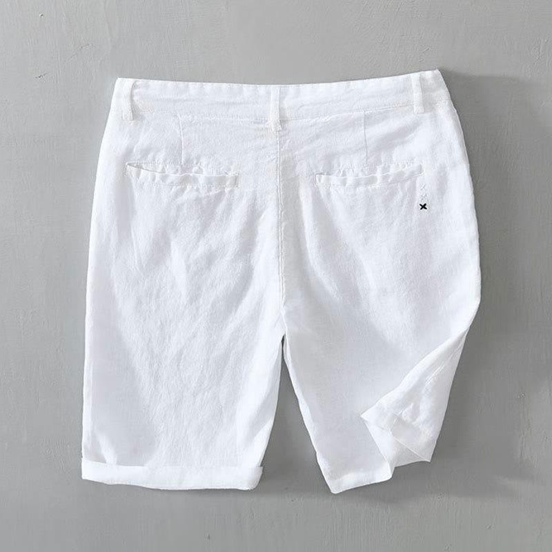 Buddha Stones Solid Color Drawstring Linen Men's Shorts With Pockets