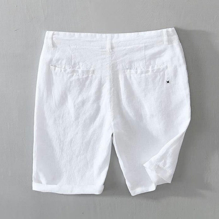 Buddha Stones Solid Color Drawstring Linen Men's Shorts With Pockets