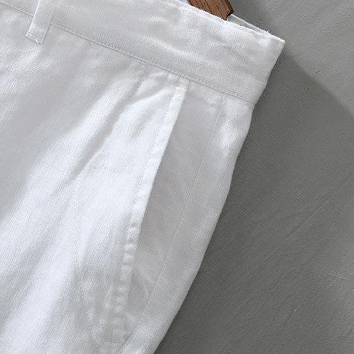 Buddha Stones Solid Color Drawstring Linen Men's Shorts With Pockets