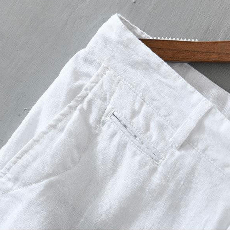 Buddha Stones Solid Color Drawstring Linen Men's Shorts With Pockets