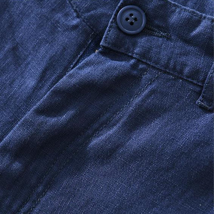 Buddha Stones Solid Color Drawstring Linen Men's Shorts With Pockets