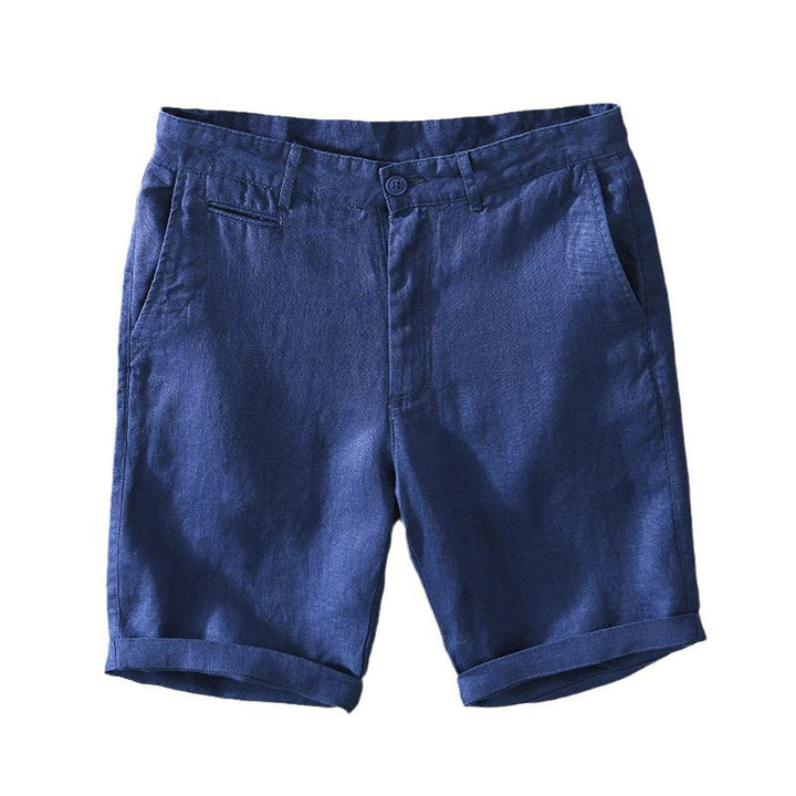 Buddha Stones Solid Color Drawstring Linen Men's Shorts With Pockets