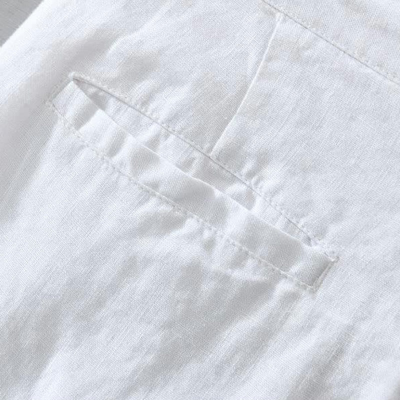 Buddha Stones Solid Color Drawstring Linen Men's Shorts With Pockets