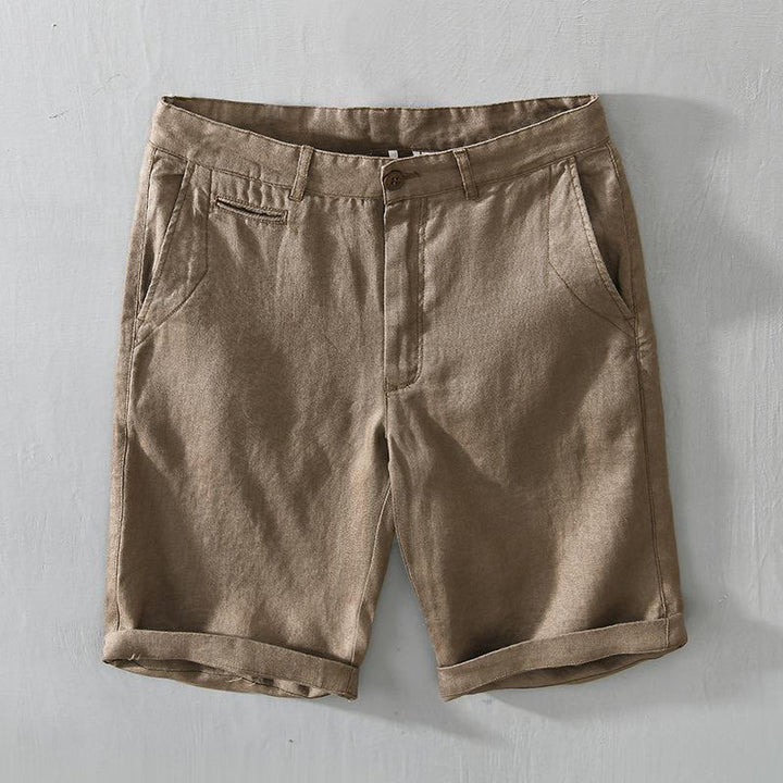 Buddha Stones Solid Color Drawstring Linen Men's Shorts With Pockets