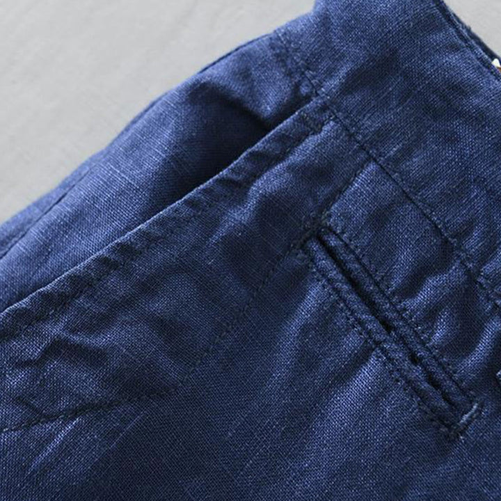Buddha Stones Solid Color Drawstring Linen Men's Shorts With Pockets