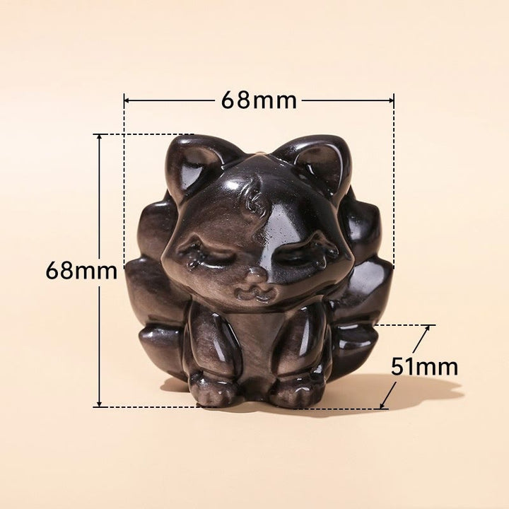 Buddha Stones Natural Silver Sheen Obsidian Nine Tailed Fox Protection Home Decoration - image 10