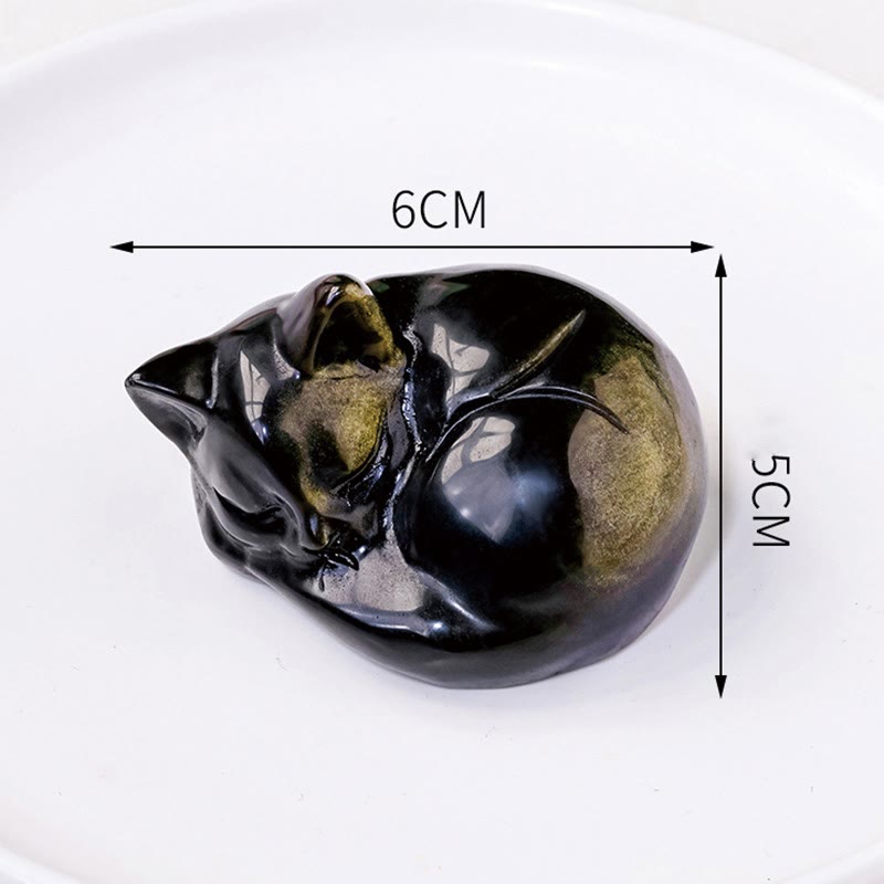 Buddha Stones Natural Gold Sheen Obsidian Sleeping Cat Statue Home Decoration - image 6