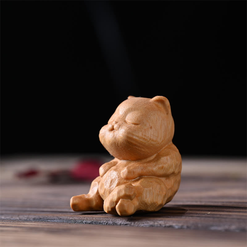 Buddha Stones Mini Cute Sitting Cat Sandalwood Protection Home Decoration - Golden Sandalwood Cat 4.6*4*3.6cm - image 3