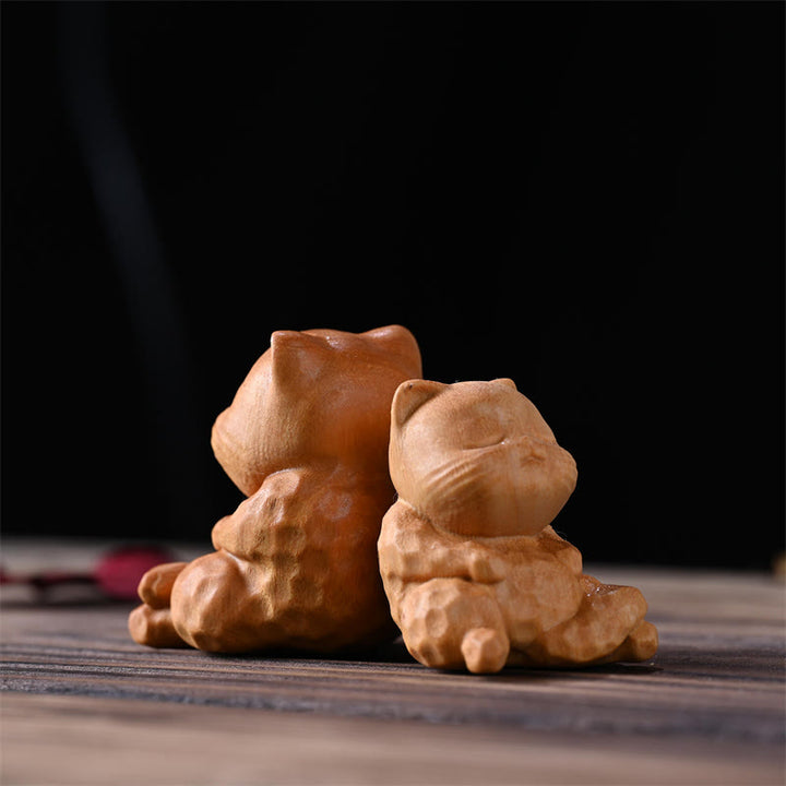 Buddha Stones Mini Cute Sitting Cat Sandalwood Protection Home Decoration - image 4