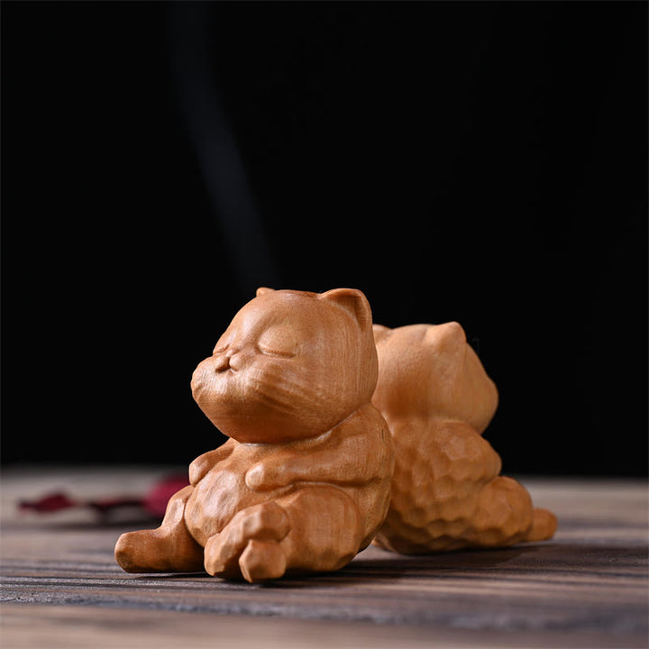 Buddha Stones Mini Cute Sitting Cat Sandalwood Protection Home Decoration - image 5