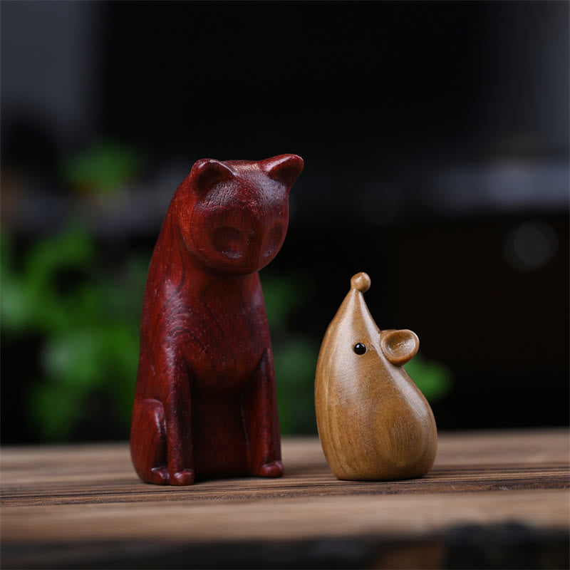 Buddha Stones Small Cat Mouse Green Sandalwood African Red Rosewood Peace Home Decoration - African Red Rosewood Cat+Green Sandalwood Mouse 9*4*4cm - image 23
