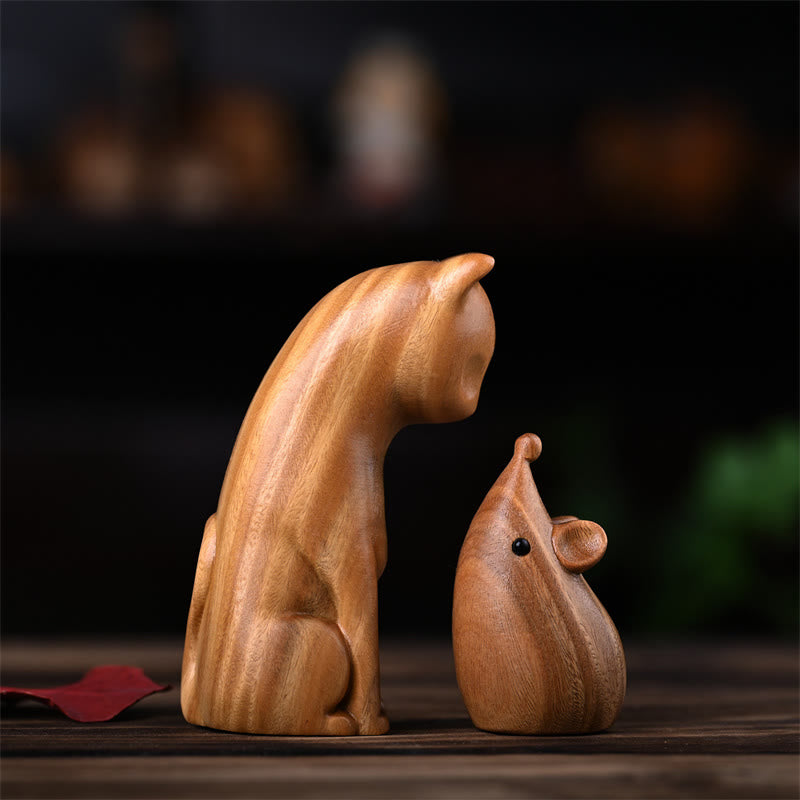 Buddha Stones Small Cat Mouse Green Sandalwood African Red Rosewood Peace Home Decoration - image 3