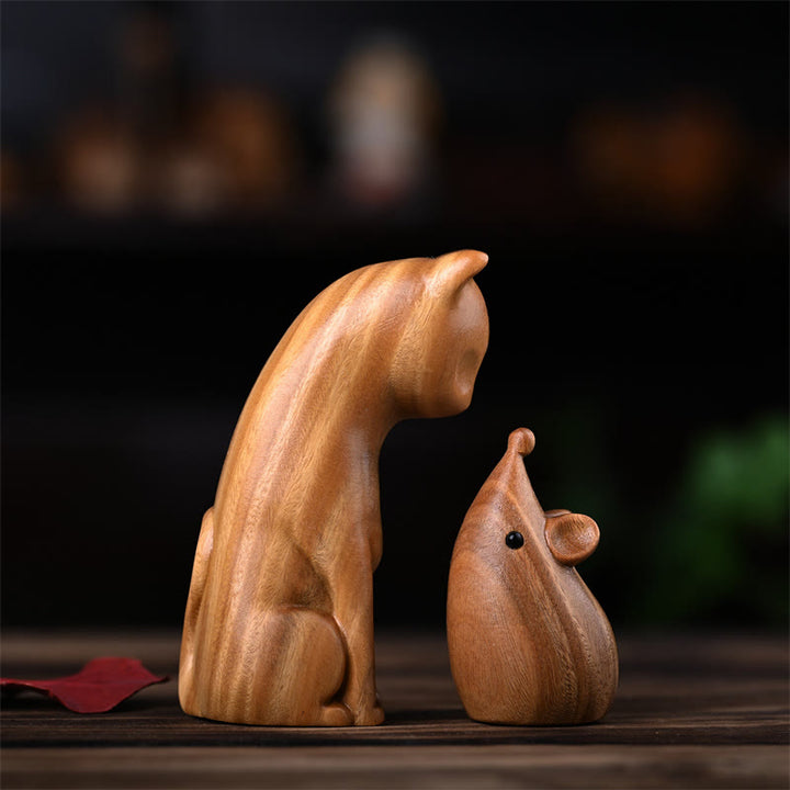 Buddha Stones Small Cat Mouse Green Sandalwood African Red Rosewood Peace Home Decoration - image 3