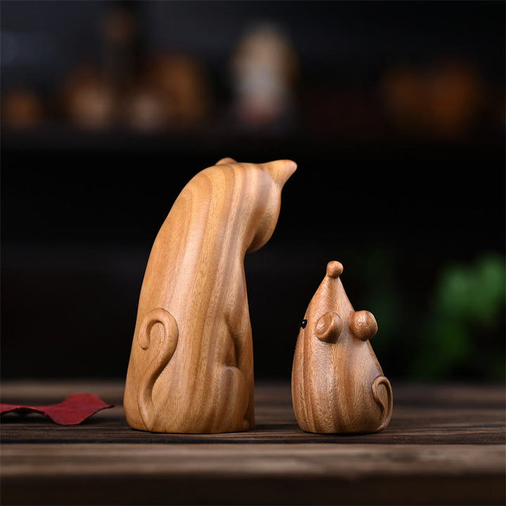 Buddha Stones Small Cat Mouse Green Sandalwood African Red Rosewood Peace Home Decoration - image 4