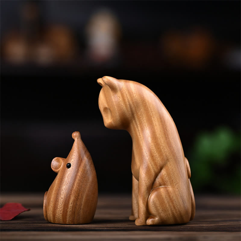 Buddha Stones Small Cat Mouse Green Sandalwood African Red Rosewood Peace Home Decoration - image 5