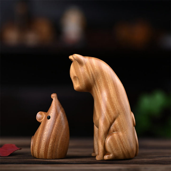 Buddha Stones Small Cat Mouse Green Sandalwood African Red Rosewood Peace Home Decoration - image 5
