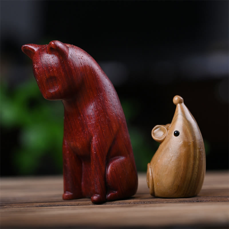 Buddha Stones Small Cat Mouse Green Sandalwood African Red Rosewood Peace Home Decoration - image 25