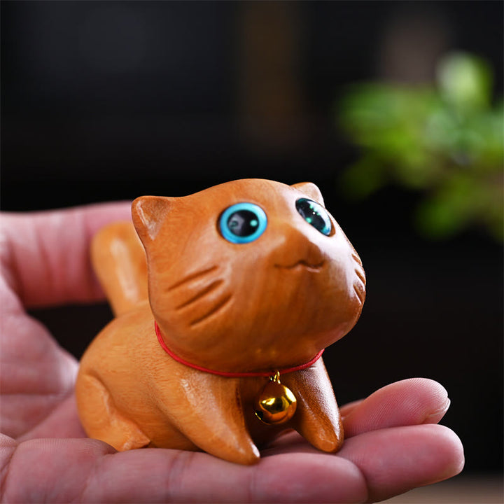 Buddha Stones Small Cute Confident Sleeping Cat Sandalwood Healing Home Decoration - image 2