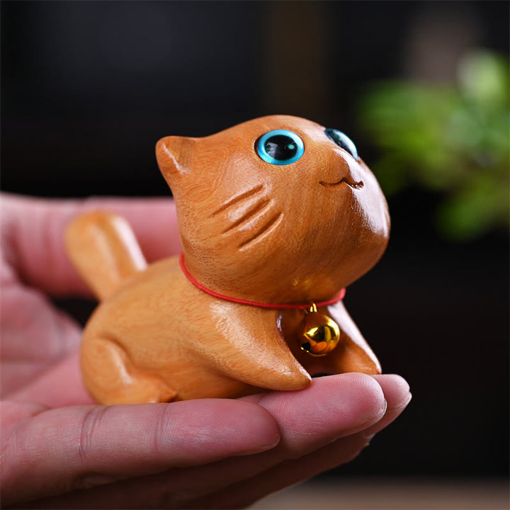 Buddha Stones Small Cute Confident Sleeping Cat Sandalwood Healing Home Decoration - image 3