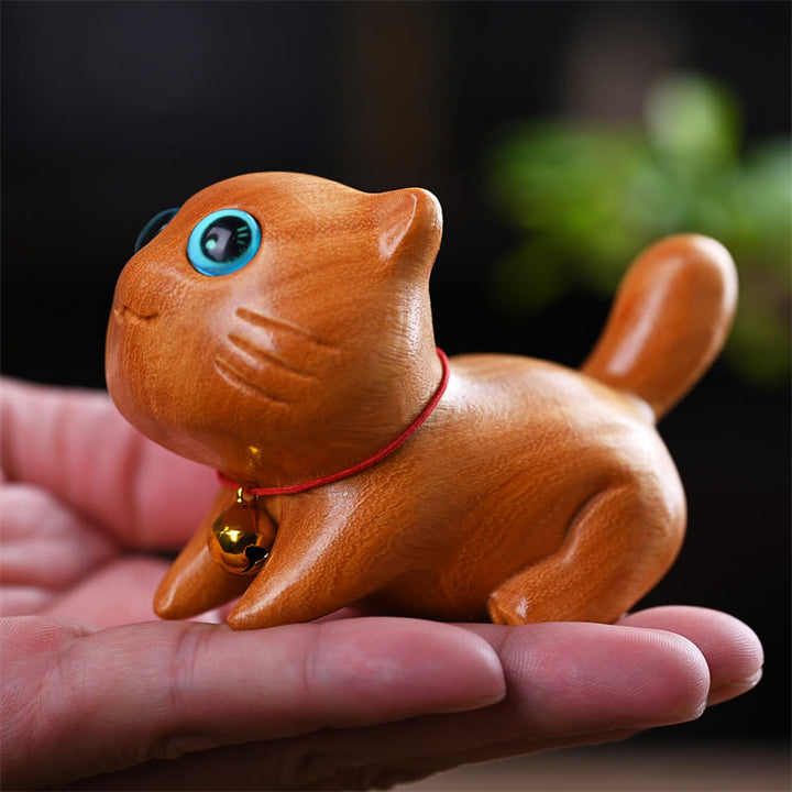 Buddha Stones Small Cute Confident Sleeping Cat Sandalwood Healing Home Decoration - image 5