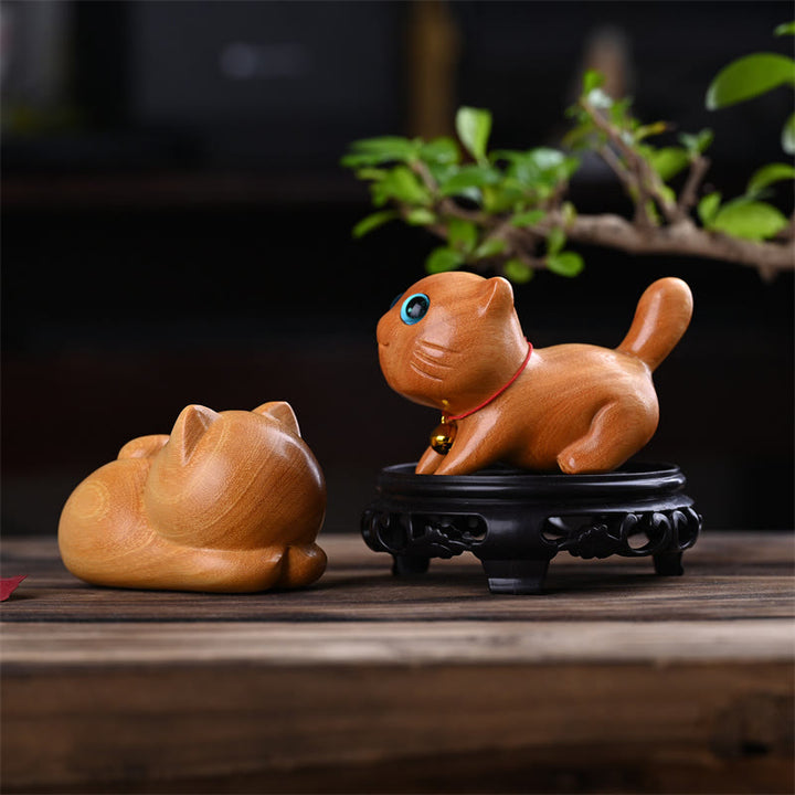 Buddha Stones Small Cute Confident Sleeping Cat Sandalwood Healing Home Decoration - image 9