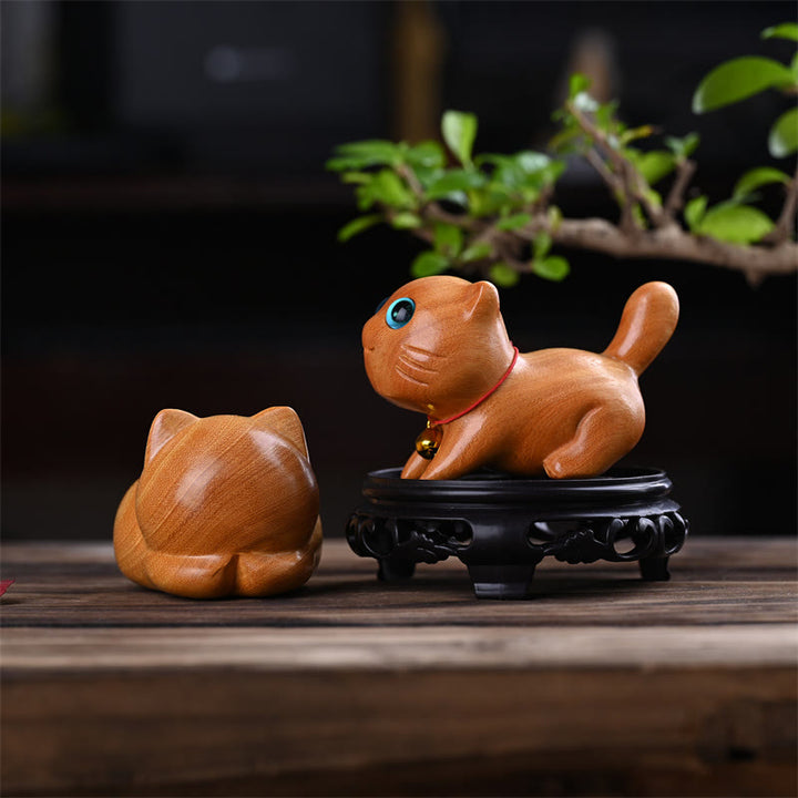 Buddha Stones Small Cute Confident Sleeping Cat Sandalwood Healing Home Decoration - image 11