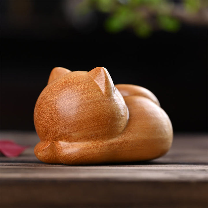 Buddha Stones Small Cute Confident Sleeping Cat Sandalwood Healing Home Decoration - image 14
