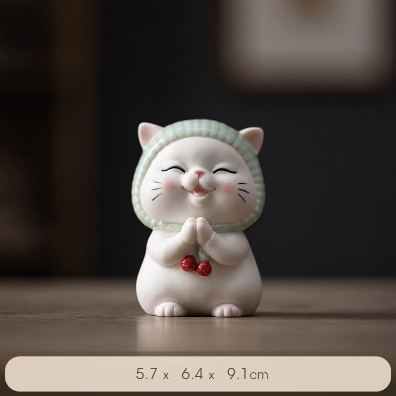 Buddha Stones Lucky Cute Cat In Scarf Ceramic Figurine Decoration - image 11