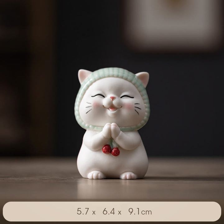 Buddha Stones Lucky Cute Cat In Scarf Ceramic Figurine Decoration - image 11