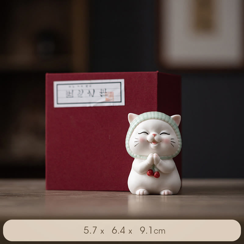 Buddha Stones Lucky Cute Cat In Scarf Ceramic Figurine Decoration - Cat(Gift Box) - image 20