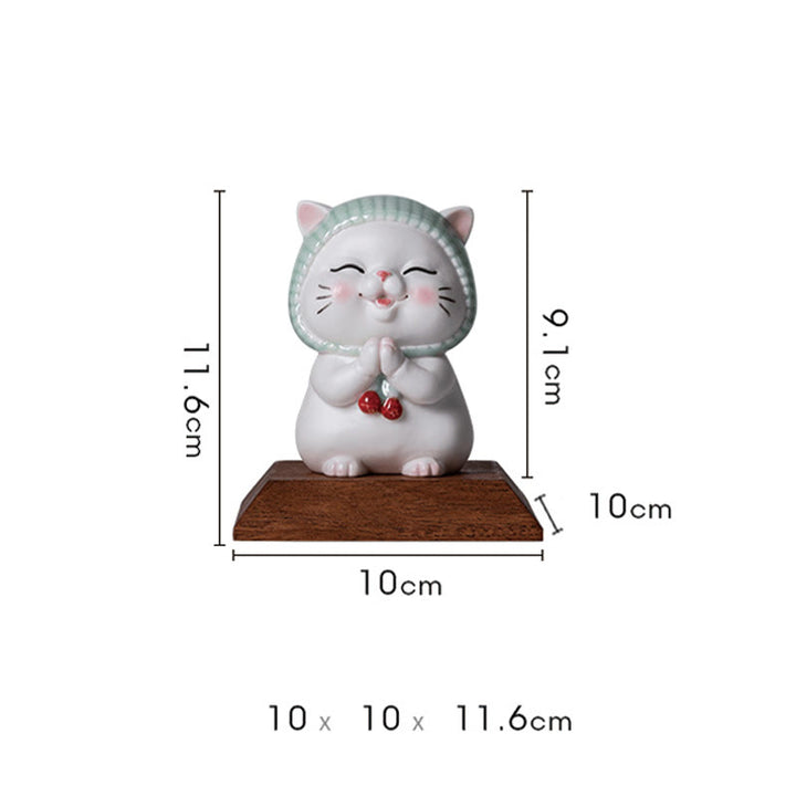 Buddha Stones Lucky Cute Cat In Scarf Ceramic Figurine Decoration - image 19