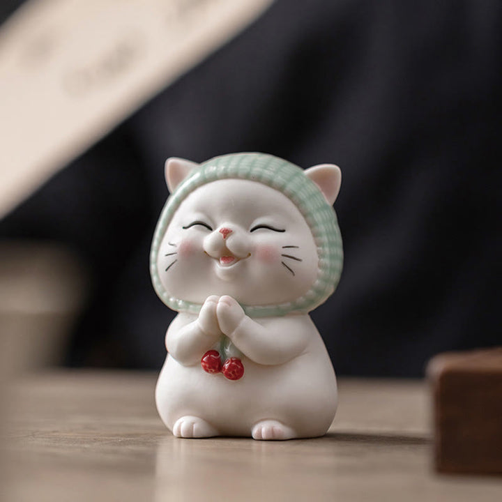 Buddha Stones Lucky Cute Cat In Scarf Ceramic Figurine Decoration - image 3