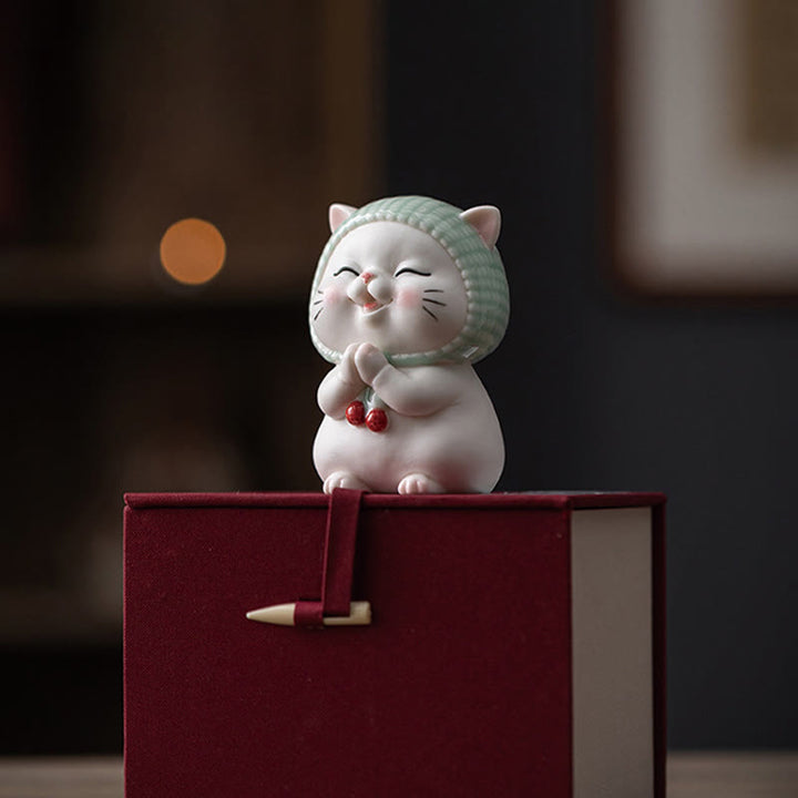 Buddha Stones Lucky Cute Cat In Scarf Ceramic Figurine Decoration - image 22