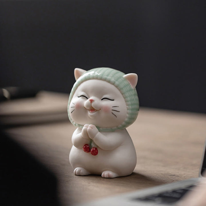 Buddha Stones Lucky Cute Cat In Scarf Ceramic Figurine Decoration - image 9