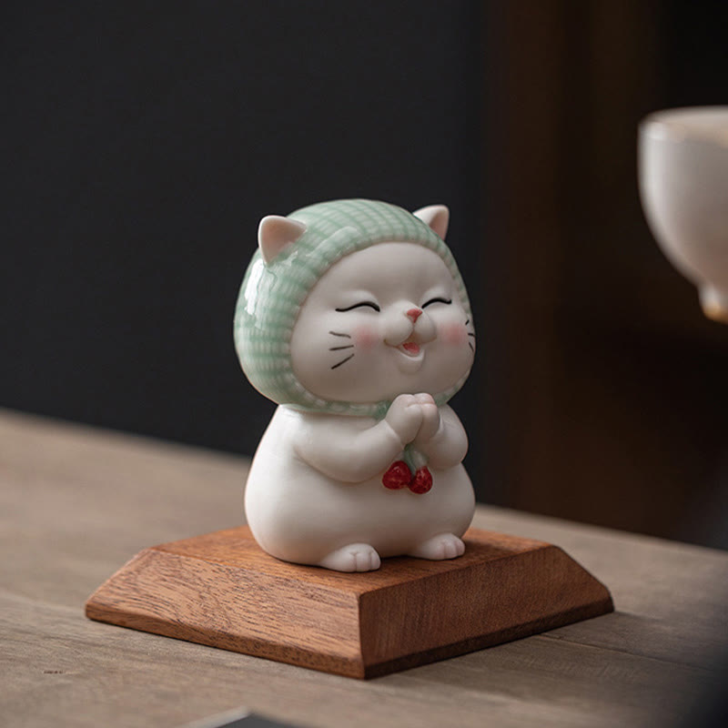 Buddha Stones Lucky Cute Cat In Scarf Ceramic Figurine Decoration - image 14