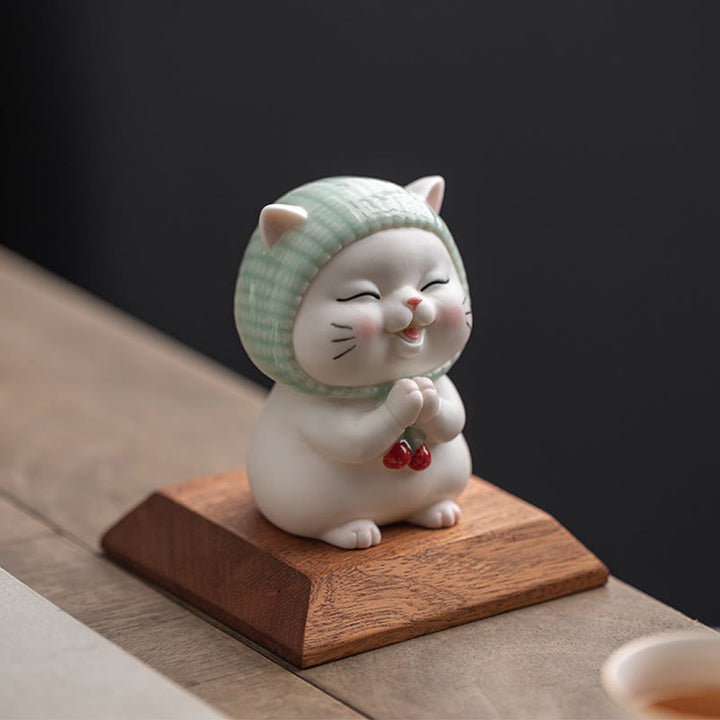 Buddha Stones Lucky Cute Cat In Scarf Ceramic Figurine Decoration - image 17