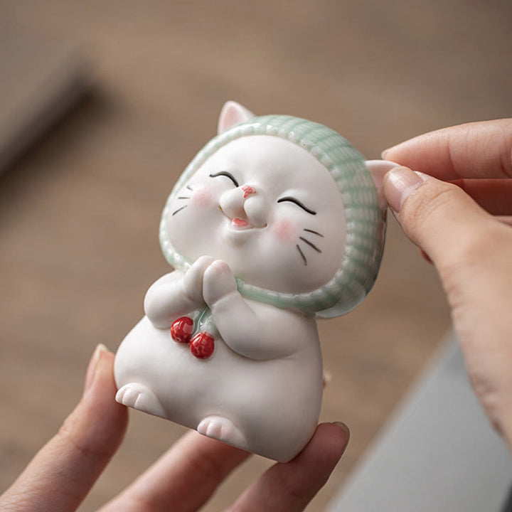 Buddha Stones Lucky Cute Cat In Scarf Ceramic Figurine Decoration - image 5