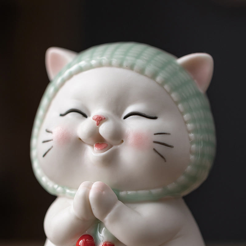 Buddha Stones Lucky Cute Cat In Scarf Ceramic Figurine Decoration - image 12