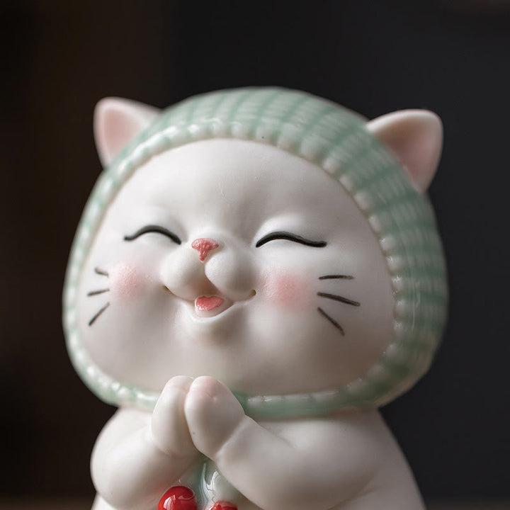 Buddha Stones Lucky Cute Cat In Scarf Ceramic Figurine Decoration - image 12