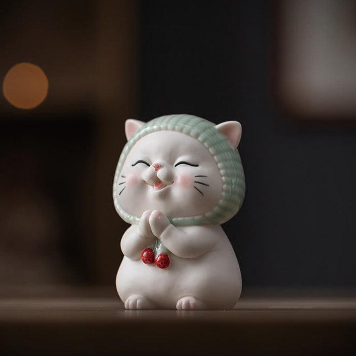 Buddha Stones Lucky Cute Cat In Scarf Ceramic Figurine Decoration - image 10