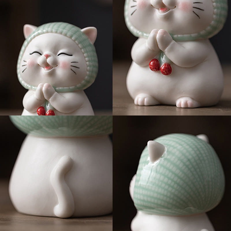 Buddha Stones Lucky Cute Cat In Scarf Ceramic Figurine Decoration - image 6