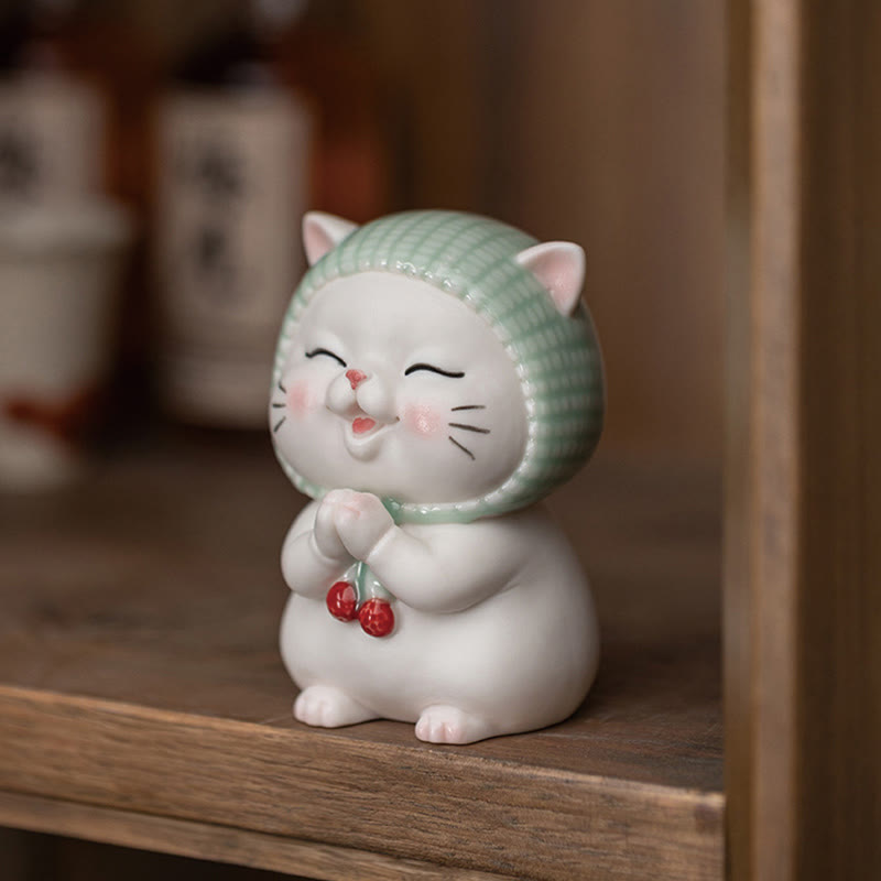 Buddha Stones Lucky Cute Cat In Scarf Ceramic Figurine Decoration - image 4