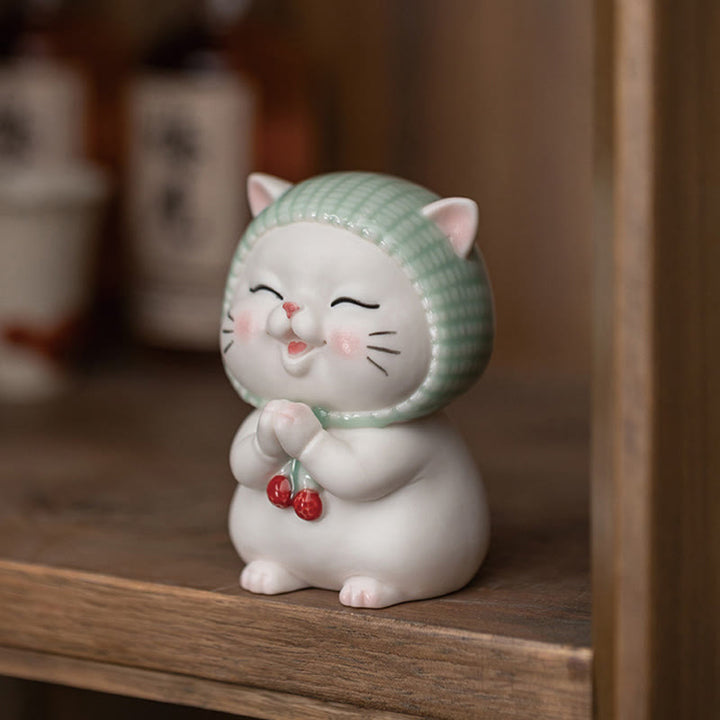 Buddha Stones Lucky Cute Cat In Scarf Ceramic Figurine Decoration - image 4