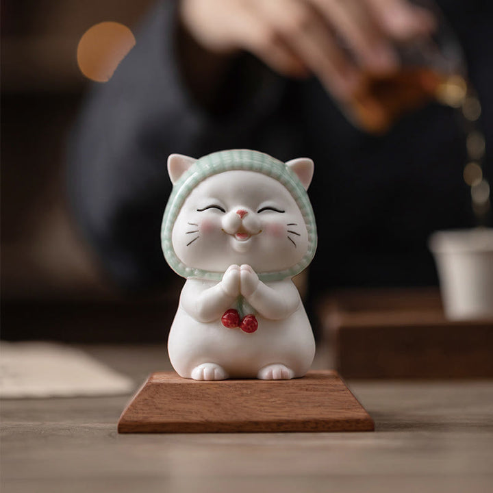 Buddha Stones Lucky Cute Cat In Scarf Ceramic Figurine Decoration - image 16