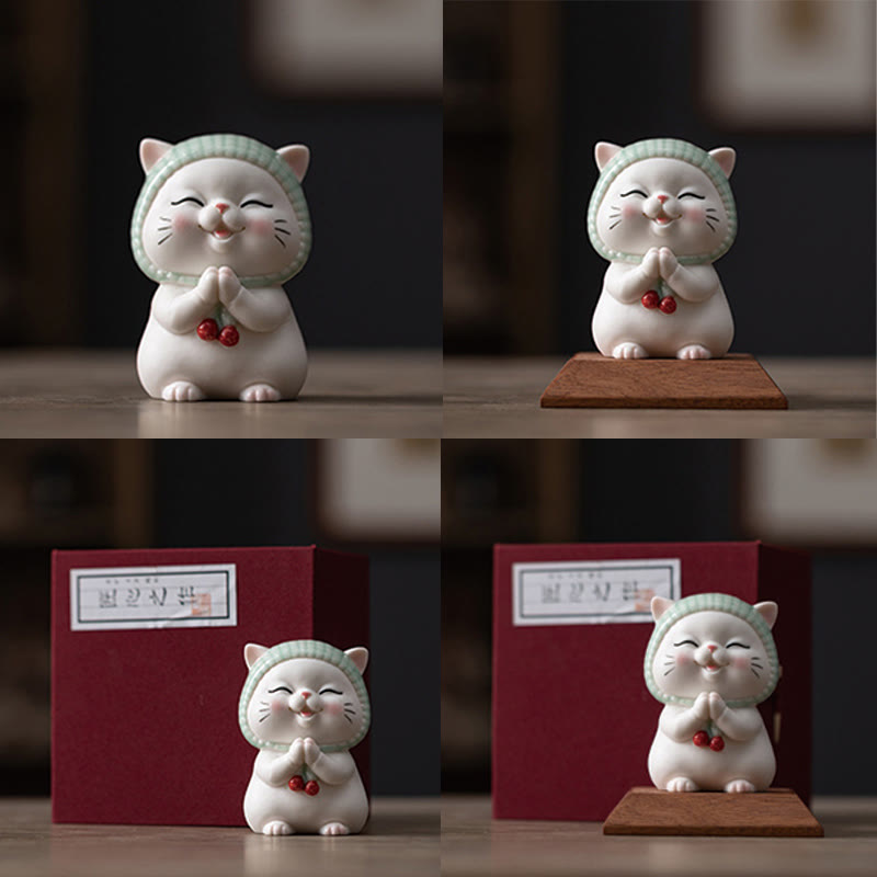 Buddha Stones Lucky Cute Cat In Scarf Ceramic Figurine Decoration - image 24